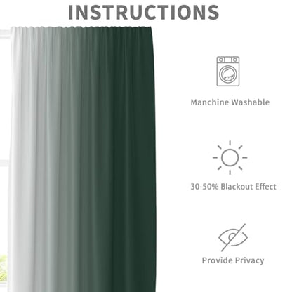 Green White Curtains, Ombre, 2 Panels, 42" W x 63" L, Rod Pocket - color: Dark Green, size: 42"W x 63"L (Pack of 2)