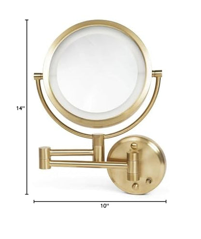 JERDON Hardwired Wall-Mount Makeup Mirror - 8X/1X - Gold - HL88BGLD - color: Gold Direct Wire