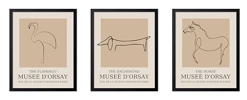 Poster Master 3-Piece Vintage Poster - Retro Animals Print - One Line Sketch Art - Minimal Gift for Men, Women, Animal Lover - Abstract Wall Decor for Bedroom, Office, 18x24 Unframed Wall Art - color: Style-06, size: 18"L x 24"W