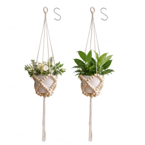 Artilady Macrame Beaded Plant Hanger,Boho Hanging Planter for Indoor Plants - color: Beige B