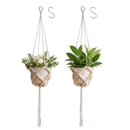 Artilady Macrame Beaded Plant Hanger,Boho Hanging Planter for Indoor Plants - color: Beige B