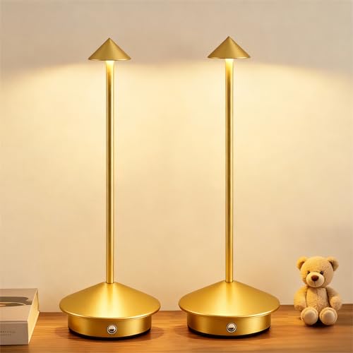 2 Pack Aluminum Cordless Table Lamp, 6000mAh Rechargeable Table Lamps, Portable Touch LED Lamp, Outdoor Waterproof Dimmable Cordless Rechargeable Table Lamps for Restaurant/Patio-(2GD) - color: Jinse