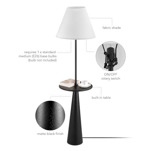Novogratz x Globe 57" Floor Lamp, Matte Black, Fabric Shade, Built-in-Tray - color: Matte Black (57")