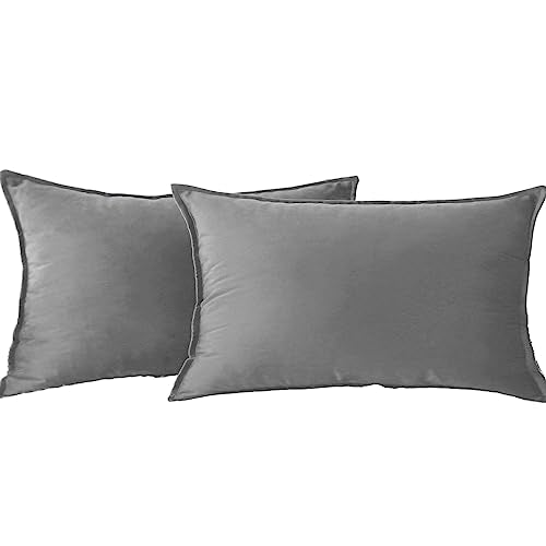 JIAHANNHA Velvet Grey Throw Pillow Covers 12”x20”Pack of 2 Soft Decorative - color: Grey, size: 20" x 12" (Pack of 2)