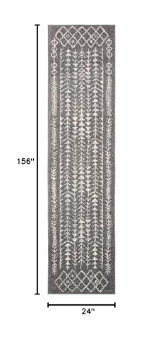 SAFAVIEH Tulum Collection Runner Rug - 2' x 13', Dark Grey & Ivory, Moroccan Boho Distressed Design, Non-Shedding & Easy to Clean, Ideal for Living Room, Hallway, Foyer, Bedroom (TUL262F) - color: Dark Grey/Ivory, size: 2' x 13' (Runner)