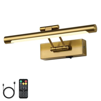 Battery Operated Picture Lights with Remote and Timer,Wireless Art Light for Paintings with Adjustable Swing Arm Brass Gallery Lights 12in Rechargeable Wall Sconce - color: Model B-Brass
