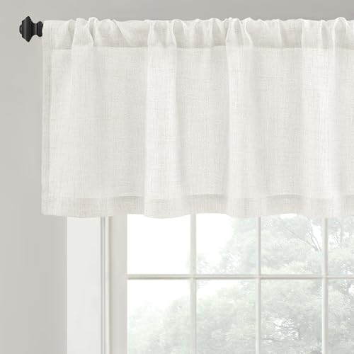 DriftAway Linen Textured Curtain Valances for Windows Light Filtering 3 Inch Rod Pocket Farmhouse Country Rustic Kitchen Valances for Bedroom Living Room Bathroom 18 inch Length Ivory White - color: *Ivory White, size: 52"W x 18"L (Pack of 1)