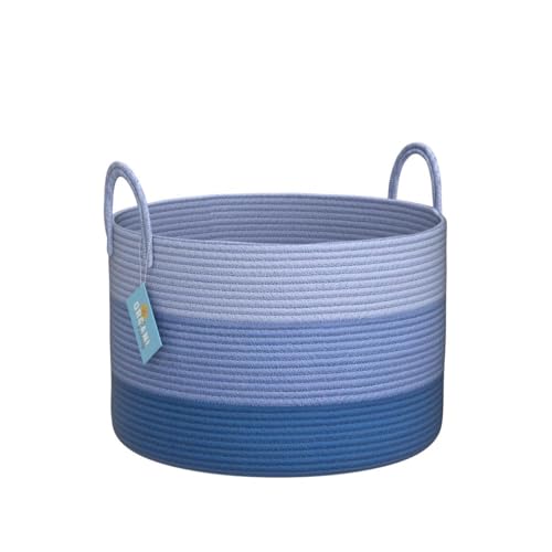 OrganiHaus Round Toy Basket & Blanket Basket, Cotton Rope 20x13" - color: 3-toned Blue, size: Wide