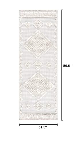 Hauteloom Thackeray Farmhouse Living Room Bedroom Modern Moroccan Medallion Runner Rug - Soft Shaggy High Low Carpet - High Pile - Bohemian, Boho - White, Beige, Cream - 2'7" x 7'3" - color: Cream / Rosales, size: 2'8" x 7'3" (Runner)