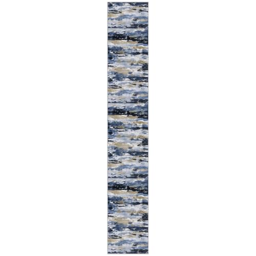 Abstract Washable Runners for Hallway 3x18 Runner Rug Non Slip - color: Navy / Blue / Taupe, size: 3' x 18' (Runner)