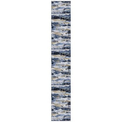 Abstract Washable Runners for Hallway 3x18 Runner Rug Non Slip - color: Navy / Blue / Taupe, size: 3' x 18' (Runner)