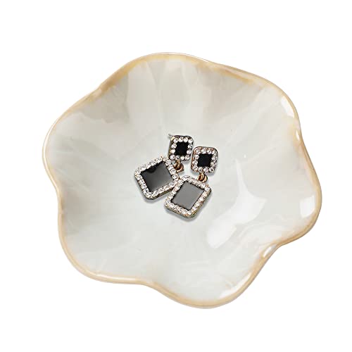 Ceramic Jewelry Dish Tray, Ring Dish Holder,Trinket Tray,Small Key Bowl - color: White, size: 4.3 inches