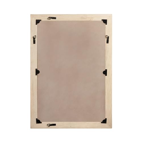 Kate and Laurel Lunara Boho Rectangle Wood Wall Mirror, 24 x 35, Bleached Wood, Coastal Light Wooden Rectangular Bathroom Mirror for Over Sink with Geometric Detailing - color: White