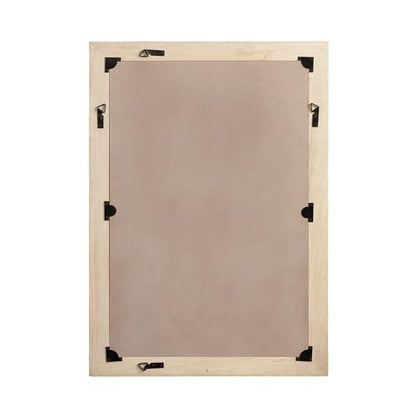 Kate and Laurel Lunara Boho Rectangle Wood Wall Mirror, 24 x 35, Bleached Wood, Coastal Light Wooden Rectangular Bathroom Mirror for Over Sink with Geometric Detailing - color: White
