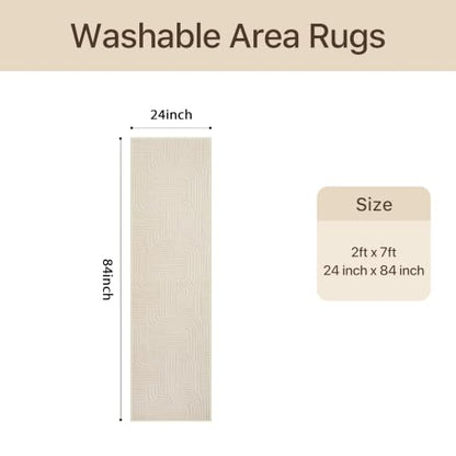 GENIMO Soft 2x7 Runner Rug Non Slip for Hallway, Washable 3D High Low Pile - color: Arch Beige, size: 2' x 7' (Rectangular)