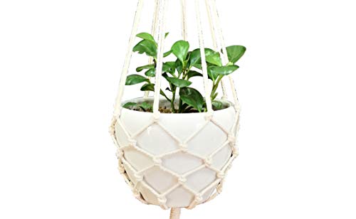 Macrame Plant Hanger Hanging Planter Hanging Net Basket Cotton Rope 52 Inch for 10 inch Pot, Pot and Plant Excluded (Beige)