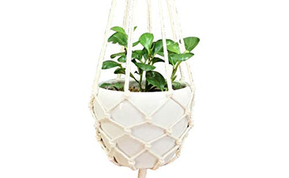 Macrame Plant Hanger Hanging Planter Hanging Net Basket Cotton Rope 52 Inch for 10 inch Pot, Pot and Plant Excluded (Beige)