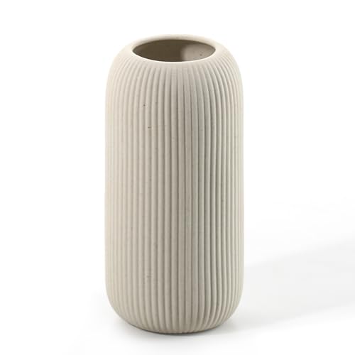 Bohemian Beige Ceramic Vase - for Pampas Grass, Mantel, Bookshelf, Entryway and Living Room Decor (Beige, 8in-Pill) - color: Beige, size: 8in-Pill