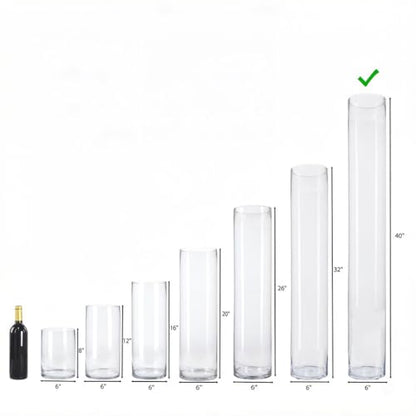 CYS EXCEL Cylinder Clear Glass Vase (H:40" D:6") | Multiple Size Choices Glass Flower Vase Centerpieces | Hurricane Floating Candle Holder Vase, (GCY122/40) - size: H-40" D-6"