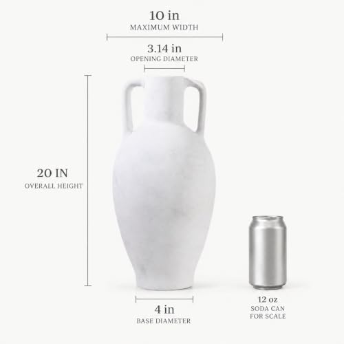 UPWOIGH 20in Ceramic Floor Vase with Handles - color: Off-white, size: 20''