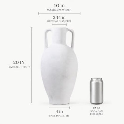 UPWOIGH 20in Ceramic Floor Vase with Handles - color: Off-white, size: 20''