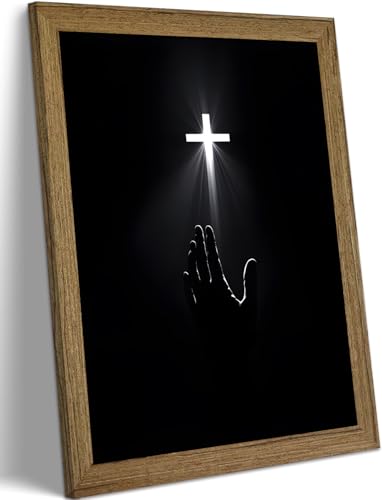 Christian Wall Art Framed Canvas Cross and Hands Black and White Jesus Poster Redemption Faith Religious Spiritual Painting Picture Home Living Room Decor 12x16 Inch - color: cross, size: 16"L x 12"W