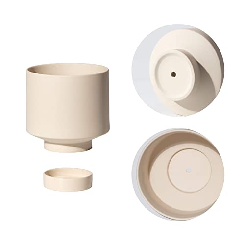 UBEE 2 Ceramic Pots for Indoor Plants Set, 5.43 Inch + 4.61 Inch Plant Pots with Drainage Holes and Saucers, Ceramic Succulents Planter Pot Flower Pot with Saucer, Beige - color: Beige