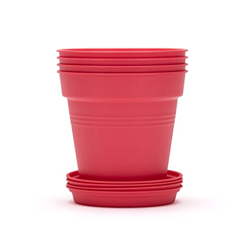 Mintra Garden Pots, 4 Pack Bulk Plastic Plant Pots with Drainage Tray, Round Indoor & Outdoor Decorative Planters with Drain Holes for Flowers, Herbs & Plants, 15cm Diameter – Coral, 5.9 in - color: Coral, size: 15cm Diameter (5.9in)