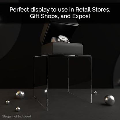 Marketing Holders Acrylic Riser 5" Square Display Stand Clear Tabletop Showcase Pedestal for Small Figurines Retail Products and Merchandise Plexiglass Ring or Watch Box Throne - size: 5" Riser
