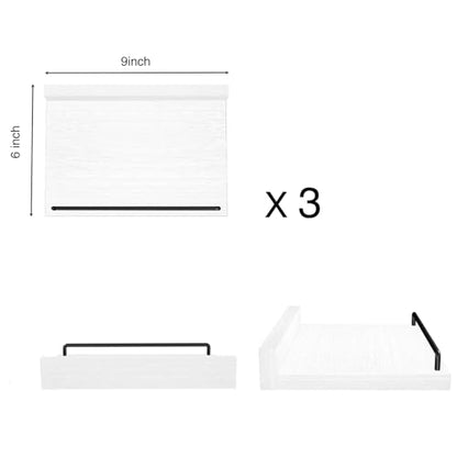 RYOFOBETTO Small Floating Shelf, 6X9 Inches Farmhouse Wall Shelves for Living Room, Bedroom, Picture Frames, Plants, Kitchen, Set of 3 (White and Black) - color: White and Black, size: 9"