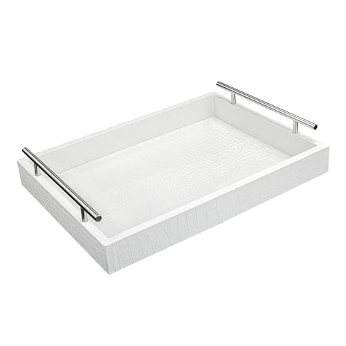 White Faux Leather Serving Tray, 16" x 12" Rectangular - color: Matte White
