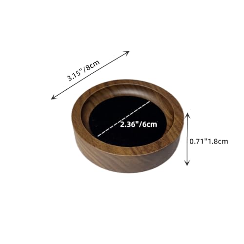 Wooden Jewelry Tray Small Trinket Dish with Velvet Surface Rings Earrings Dish Necklaces Display Tray for Dresser Drawer Tabletop(Round) - size: Round-Black