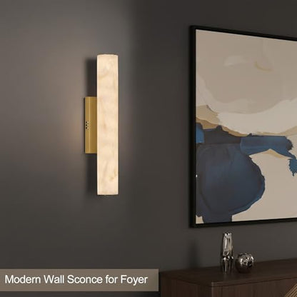 Alabaster Wall Sconce, 20in Linear Gold Brass Wall Sconces, Luxury Marble Look Bathroom Vanity Light, 3000K Dimmable Hardwired Wall Lamp for Living Room Bedroom Hallway, 1 Pack, Faux Alabaster - color: Gold-20in-1pcs