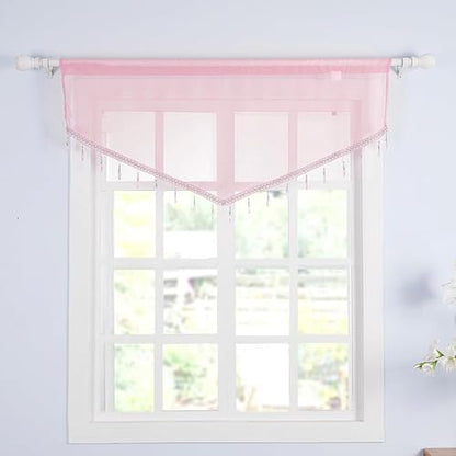Molaxhome Swag Curtain Scalloped Curtain Valance Drape Sheer Lace Panel 1pc - color: Pink