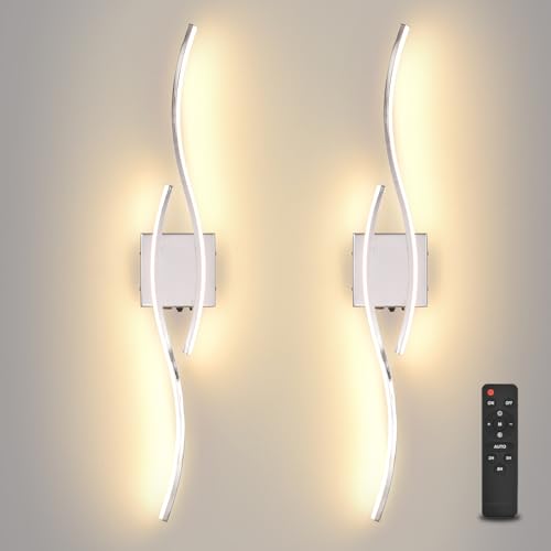 Battery Operated Wall Sconce, Silver LED Battery Wall Light dimming with Remote Control, 31.4Inch Rechargeable Chrome Wireless Wall Lights for Living Room, Bedroom, and Stairs Wall Sconces (2 Pack) - color: Chrome, size: 31.4 inch