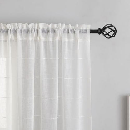 YJ YANJUN White Striped Sheer Curtains 90 inch Long, Boho Window Panels - color: White, size: 52"W x 90"L (Pack of 2)