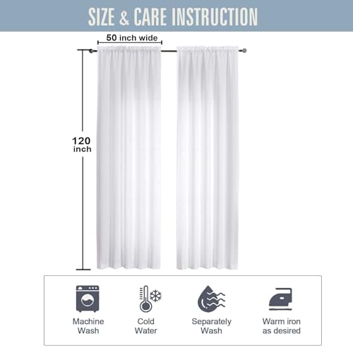 Extra Long White Curtains for Bedroom Living Room 120 Inches Long 2 Panels Set, Light Filtering Faux Linen Textured Soft Airy Solid Rod Pocket Curtains Drapes, 2 Pcs Each 50Wx120L Inch - color: White, size: 50"W x 120"L (Pack of 2)