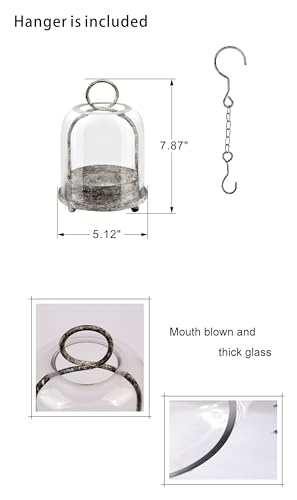 5"x7.5" Versatile Modern Metal Hurricane Lantern with Handmade Sturdy Glass Dome in Rustic Black for 3" Pillar Candle & Plants, Industrial, Farmhouse, Shabby Chic - color: Black Shabby, size: 5"x7.5"