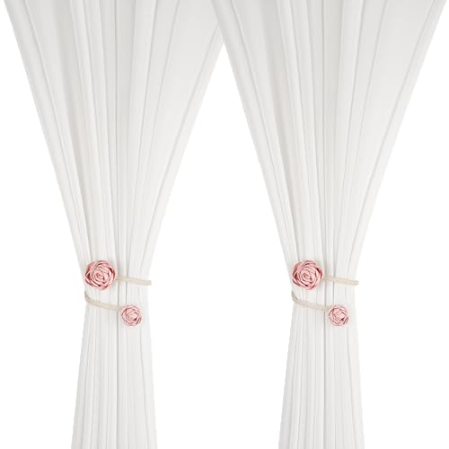 SUQ I OME Handmade Artificial Rose Flower Curtain Holdbacks, Pink - color: Pink