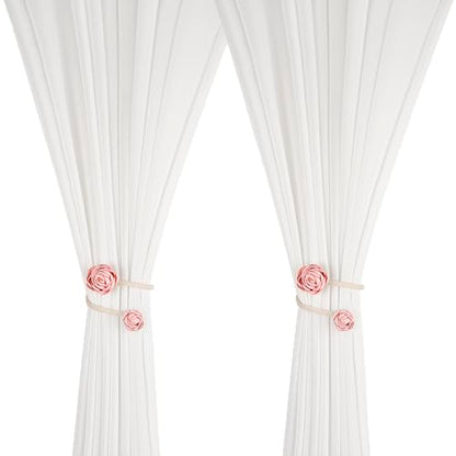 SUQ I OME Handmade Artificial Rose Flower Curtain Holdbacks, Pink - color: Pink