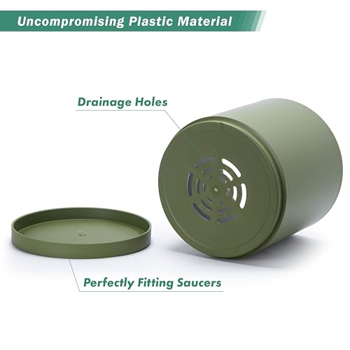 D'vine Dev Plastic Planter Pot with Saucer, 10 in, Olive, 74-X-I-2 - color: Olive, size: 10 Inch