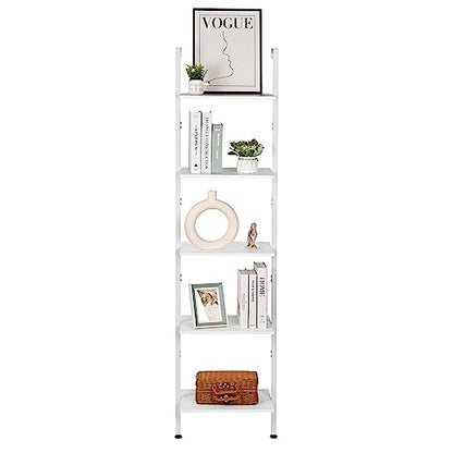 ELYKEN Ladder Shelf, 5-Tier Wood Wall Mounted Ladder Bookshelf - color: White