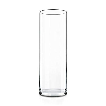 CYS Excel Clear Glass Cylinder Flower Vase, 14" Height x 4" Diameter, Elegant Hand-Blown Glass Wedding Floral Centerpiece Versatile Hurricane Candle Holder - size: H-14" D-4"