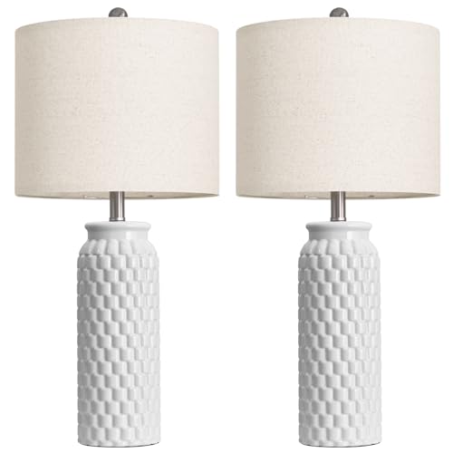 USumkky 27" Ceramic Table Lamps Set of 2 - Modern Farmhouse & Boho Style, Bedside Nightstand Lamps for Bedroom, Living Room End Table Lamps, Small Desk Lamp(White) - color: 27" White
