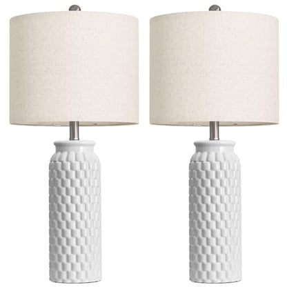 USumkky 27" Ceramic Table Lamps Set of 2 - Modern Farmhouse & Boho Style, Bedside Nightstand Lamps for Bedroom, Living Room End Table Lamps, Small Desk Lamp(White) - color: 27" White