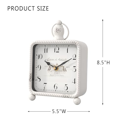 Vintage WhiteTable Clock on Stand, Desk and Shelf Decor Clock - color: White