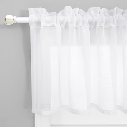KOUFALL Valances for Windows,Sheer Faux Linen Farmhouse Window Valances for Kitchen,White,18 Inches Long - color: White