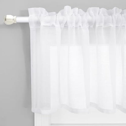 KOUFALL Valances for Windows,Sheer Faux Linen Farmhouse Window Valances for Kitchen,White,18 Inches Long - color: White