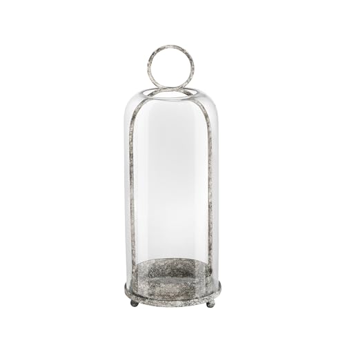 16" High Versatile Modern Metal Hurricane Lantern with Handmade Sturdy Glass Dome in Rustic Black for Pillar Candle & Plants, Industrial, Farmhouse, Shabby Chic - color: Black Shabby, size: 6.3"x16.5"