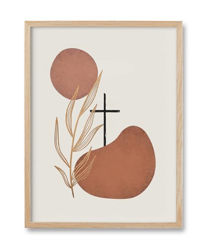 HesenDot Natural OAK Wood Christian Cross Framed Wall Art,12x16in - color: Christian The Cross